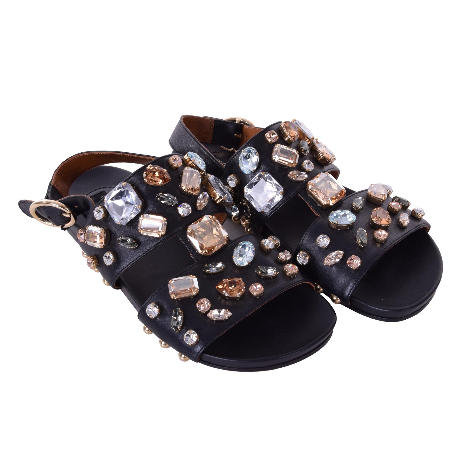 

DOLCE - GABBANA Сандалии с кожаным ремешком и кристаллами BIANCA Туфли на плоской подошве, черные 06683, Черный