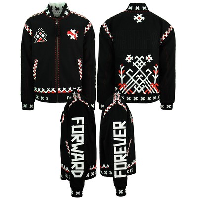 Pre-owned Puma X Jahnkoy Reversible Bomber Jacket Graphic Black Mens 596679 01 In White/red