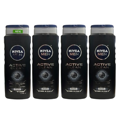 4 Pack Nivea Men Deep Active Clean Body Wash Natural Charcoal 16.9 oz Masculine