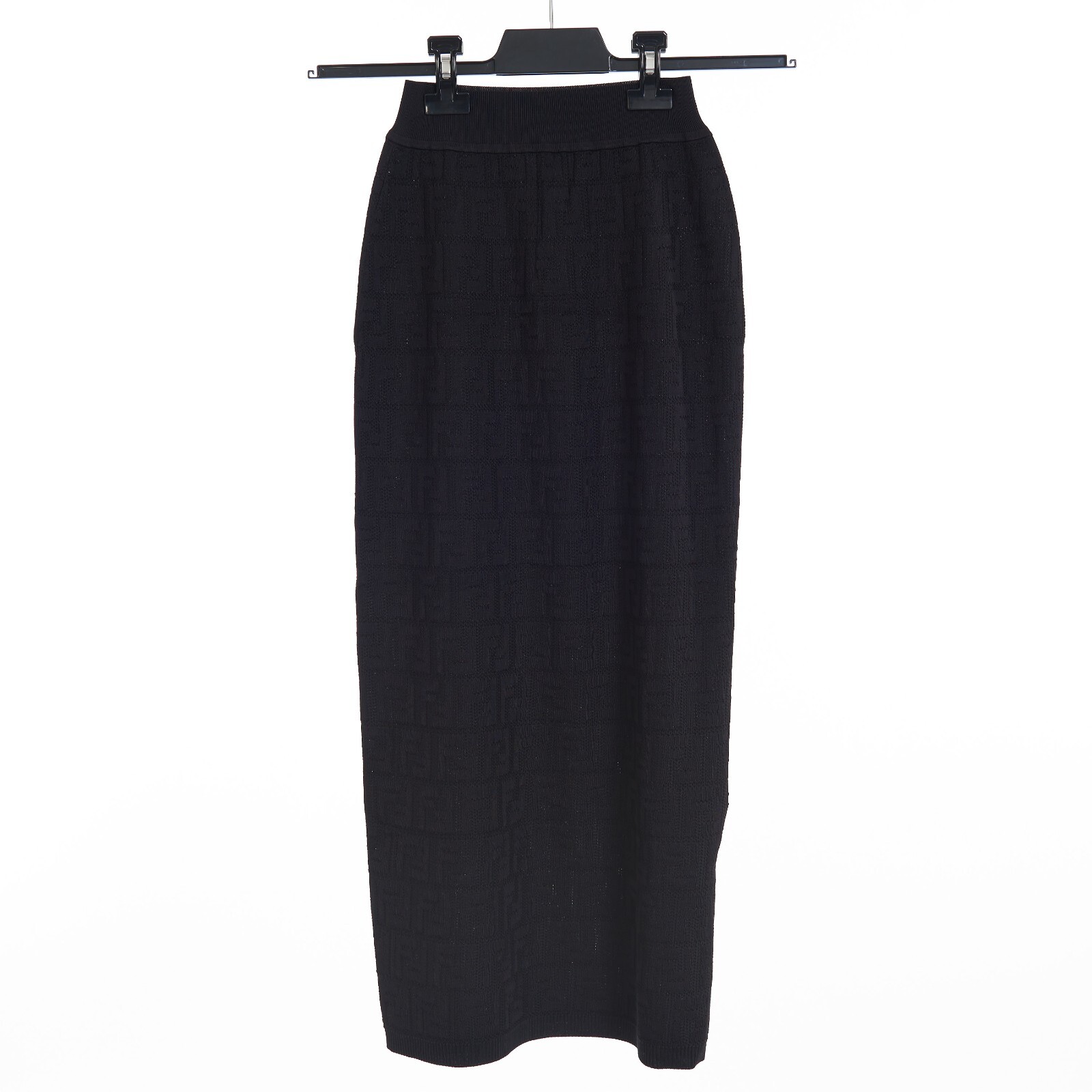 Pre-owned Fendi 1190$ Black Midi Skirt With Ff Motif Inlay