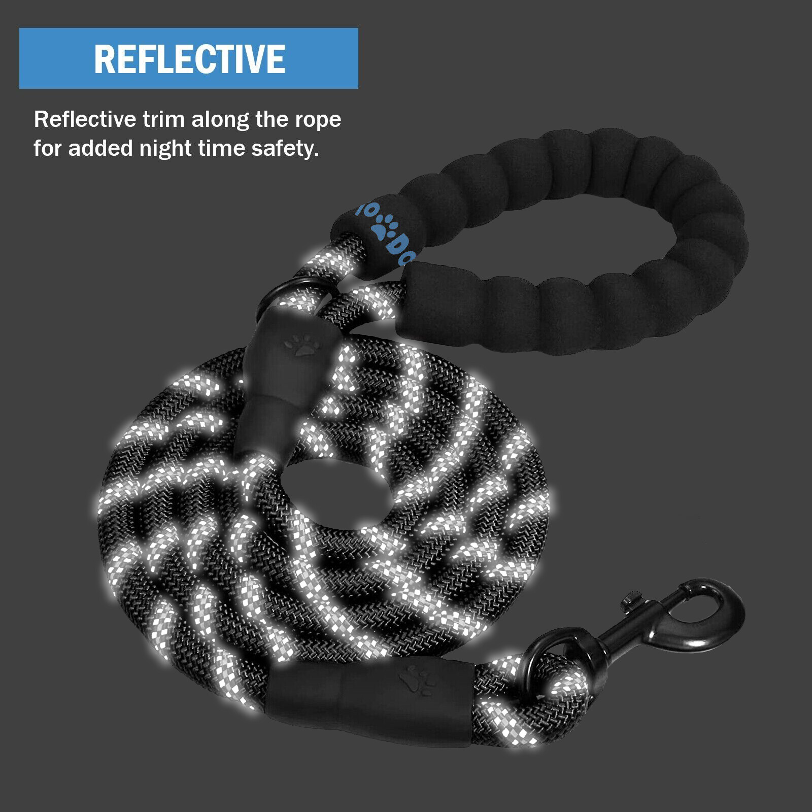 Dog Rope Leash Heavy Duty Durable Reflective Lead Padded Handle Walking Nylon