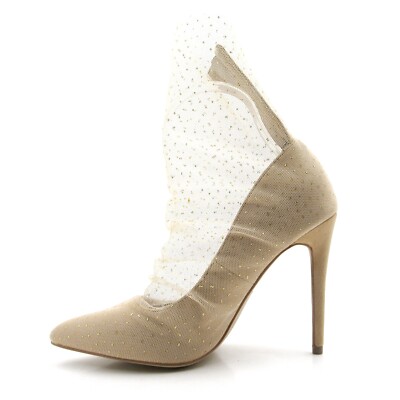 Glaze Women Mesh and Rhinestone Stiletto Pump Pointed Toe 4 inch Heel
