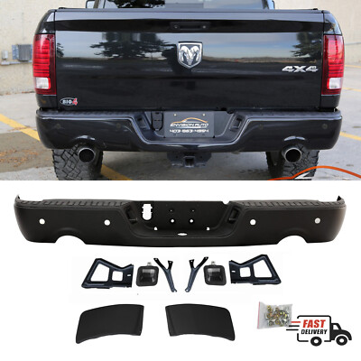 Black Rear Bumper Assembly w/Exhause w/Sensor Holes For 2009-2018 Dodge Ram 1500