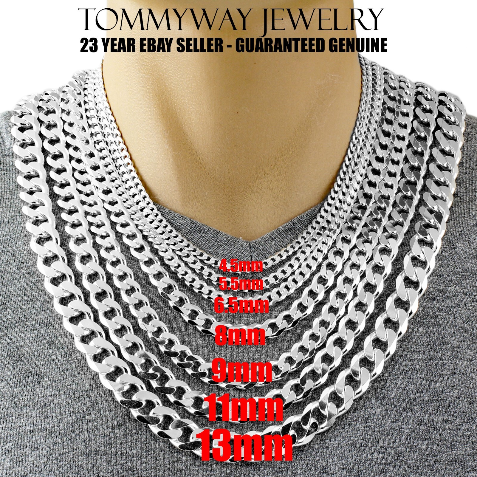 Guaranteed 925 Sterling Silver Cuban Curb Chain Necklace Solid & Heavy Version