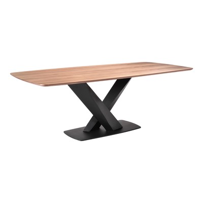 Everett Contemporary Dining Table in Matte Black Finish and Walnut Top 1
