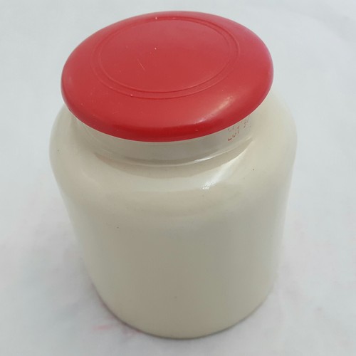 Vintage Mustard Stoneware Crock Original Red Plastic Lid