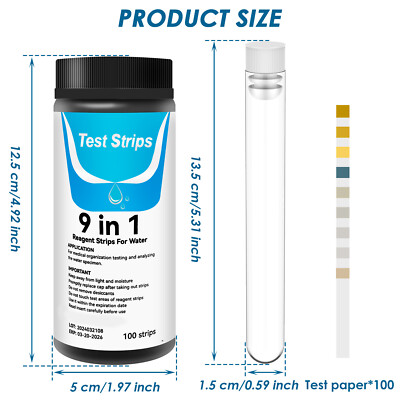 100Pcs Aquarium Test Strips 9 in 1 Fish Tank Test Kit with Test Tube Fast .l