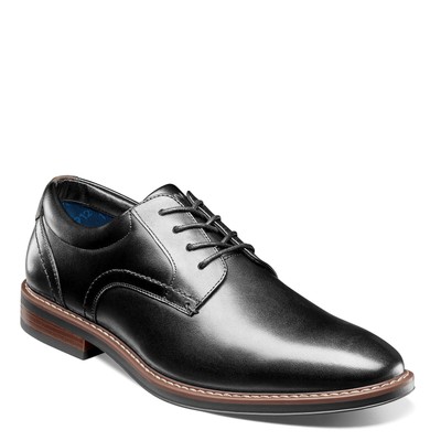 Men's Nunn Bush, Centro Flex Plain Toe Oxford 84982-001 Black Leather Synthetic