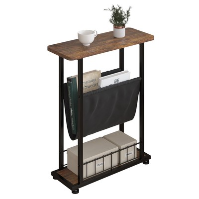 3 Tier Side Table with Magazine Holder Industrial End Table with Open Storage...
