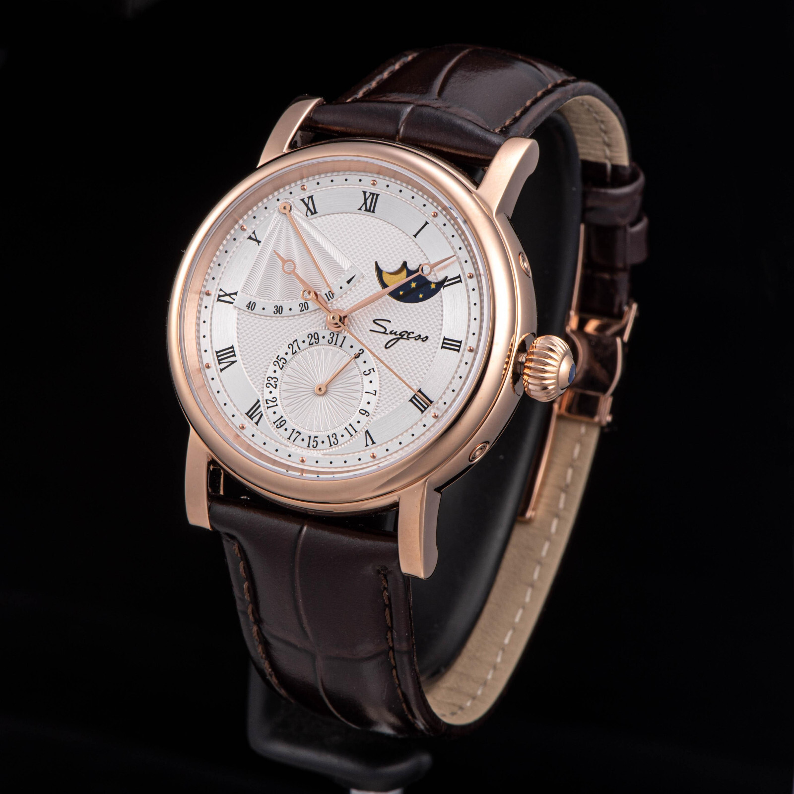 Pre-owned Sugess Moonphase Master High Beat Mechanical Mens Watch Seagull 1963 Su2153gw