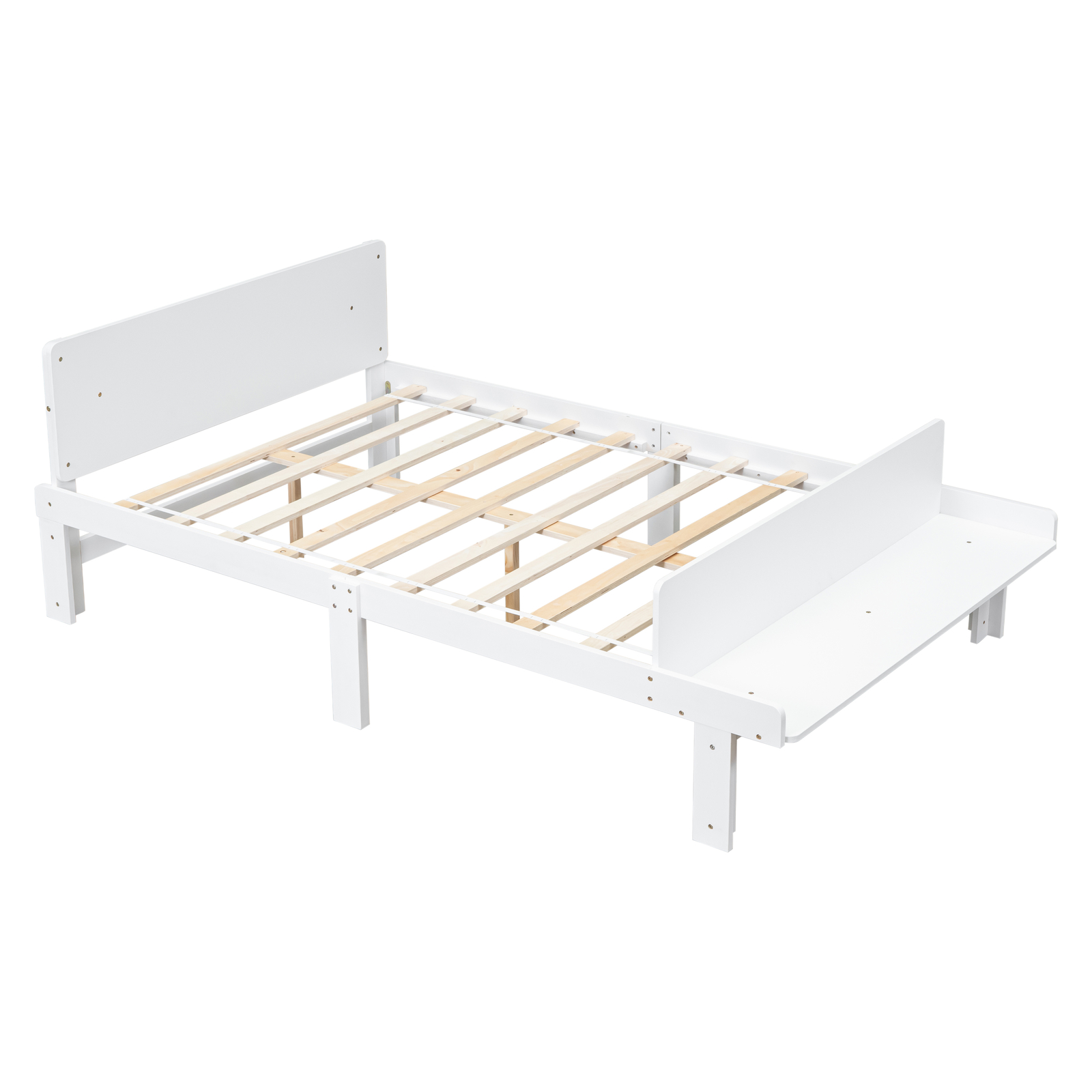 Modern Full Size Platform Bed Frame W/ Footboard Bench Wooden Slatted White