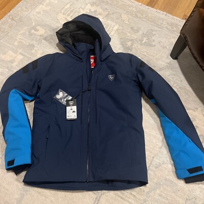 Rossignol Ski Jacket Unisex Youth Blues Sz 16 Reflective Rmvble Hood Zip Pocket