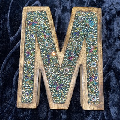Bling and Boho Wood Monogram Letter  M  Art Deco Glitter
