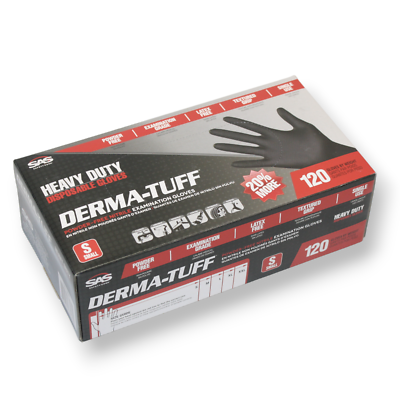 Derma-Tuff Powder Free Gloves 6 mil Nitrile Disposable SAS Safety Small 1200ct