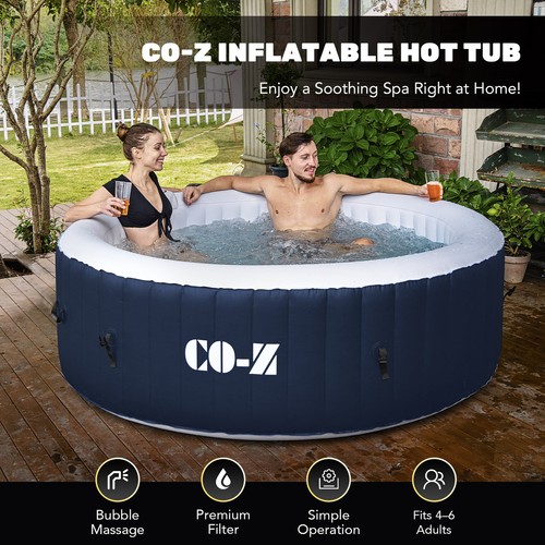 CO-Z Inflatable Hot Tub w Heater & 130 Massaging Jets 6 Person w Cover and Pump