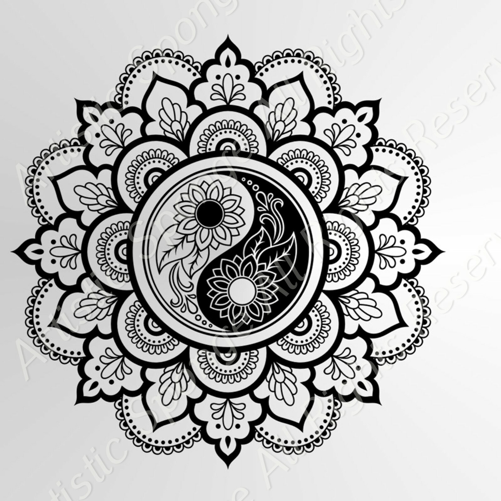 round-mandala-yin-yang-flowers-reusable-stencil-a3-a4-a5-modern-wall-art-m4-ebay