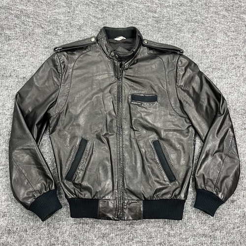 Vintage Members Only Leather Jacket Mens 40 Black Full Zip