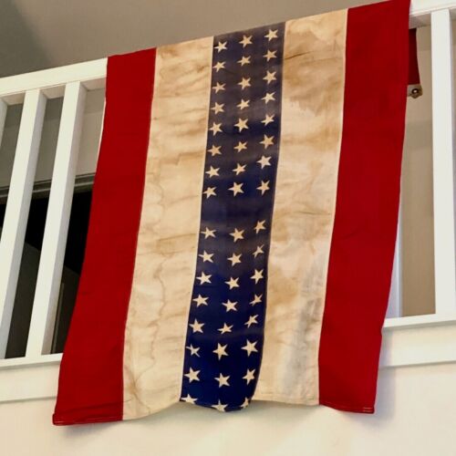 Patriotic Banner Flag Bunting Stars Stripes Red White Blue Vintage  3 x 5