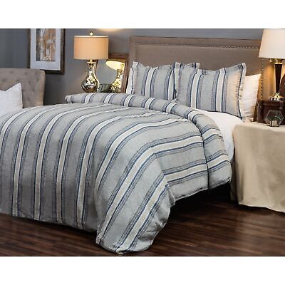 Rizzy Home Willilamson Blue, Beige, and White Striped Duvet