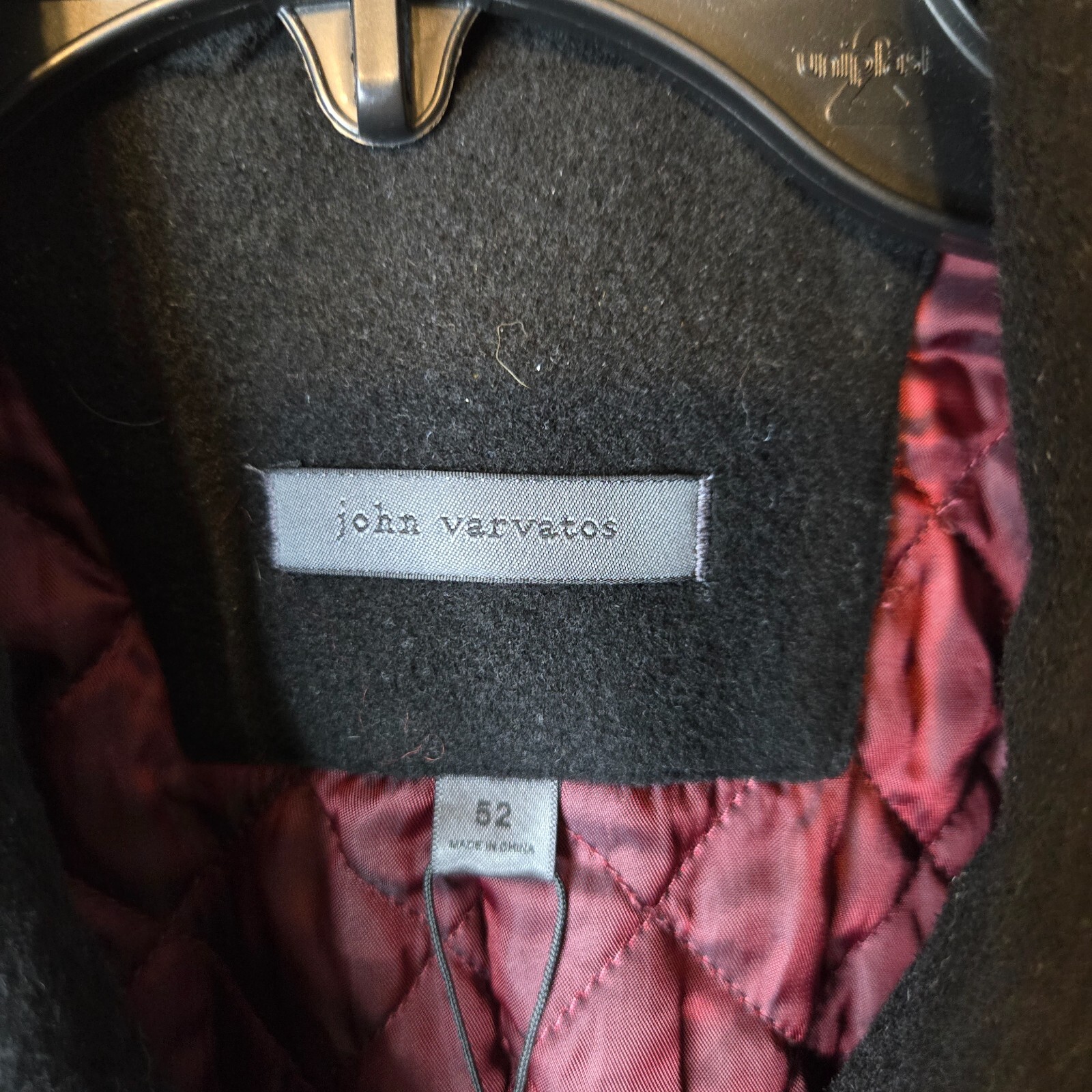 Pre-owned John Varvatos Carlos Black Double Breasted Quilted Men's Peacoat Size 52