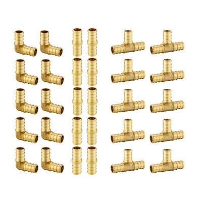 EFIELD 30PCS 1/2'' PEX Crimp Brass Fittings Elbow, Coupling, Tee(10 /Ea),No Lead
