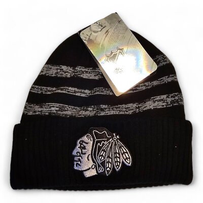 Fanatics Chicago Blackhawks Cuffed Knit Hat Black/Silver Authentic Pro NWT