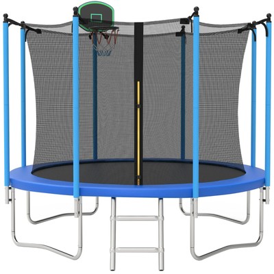 10ft Trampoline for Kids with Basketball Hoop and Enclosure Net/Ladder Blue