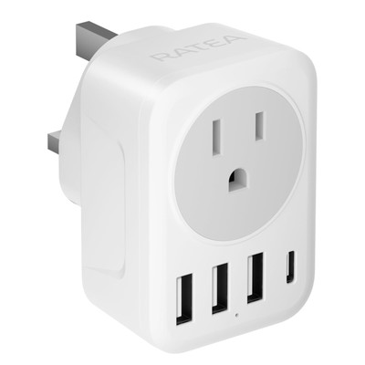 UK Ireland Travel Plug Adapter, RATEA Type G Power Adaptor with 3 USB-A, 1 US...