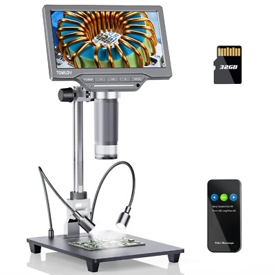 10'' Stand TOMLOV DM201 SE 7'' LCD Digital Microscope 1200X 12MP Coin Microscope