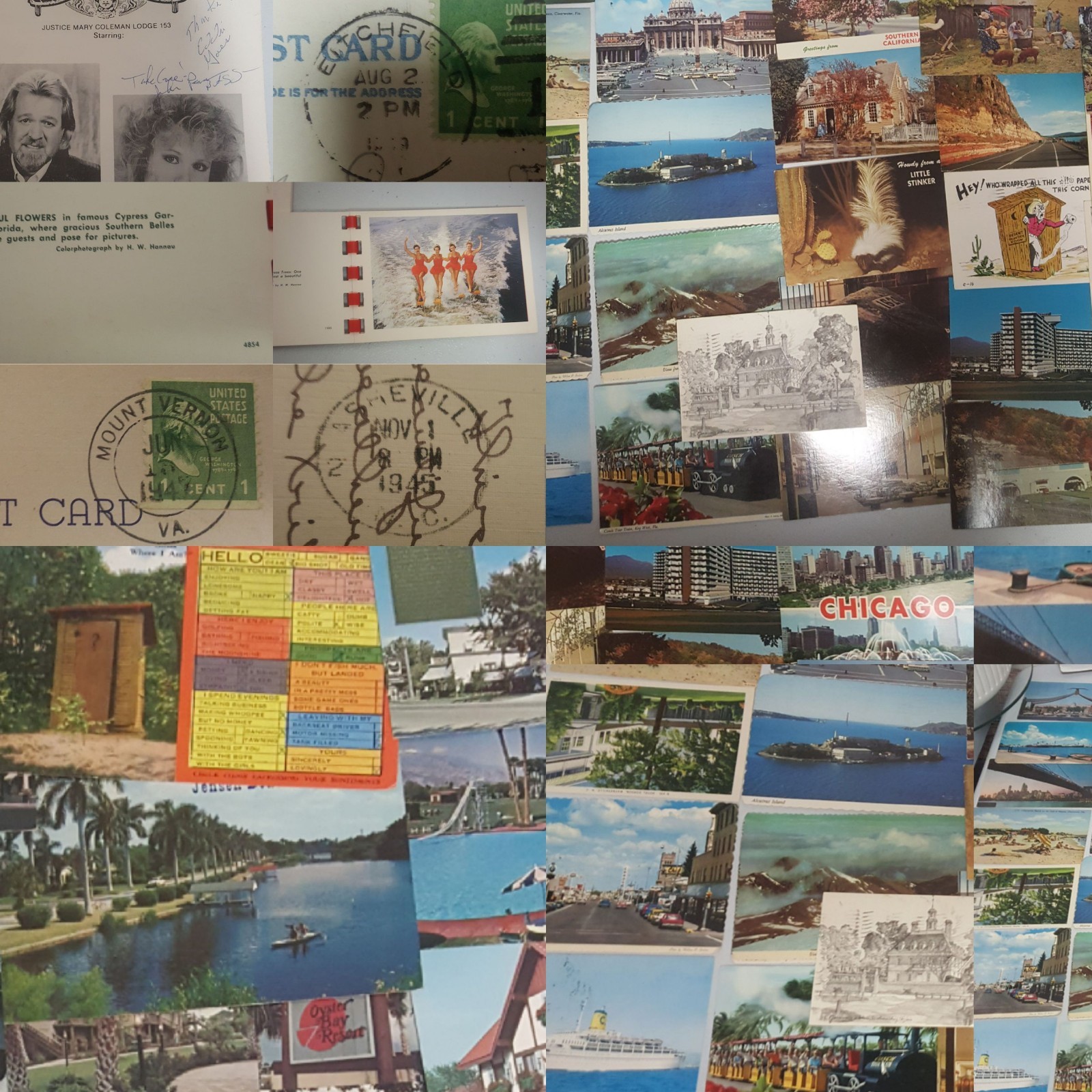 Vtg lot Souvenir pictured postcards 40's to Autographed Country Music Booklet +
