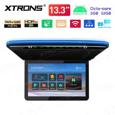 13.3'' IPS Screen Android 8-Core 2+32GB Car Roof Overhead Monitor Player HDMI USB