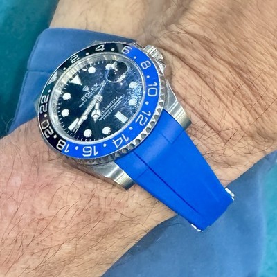20mm Royal BLUE caoutchouc rubber Strap Rolex Submariner Deployment Glidelock