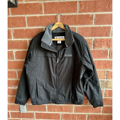Columbia Mens Large Jacket Coat Cotton Blend, Fleece Lined Black Warm EUC
