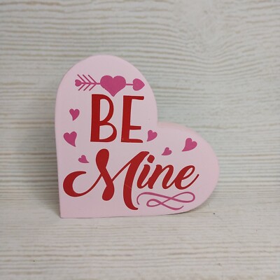 New! ''Be Mine'' Pink Wood Block Heart Sign Valentine's Tier Tray Table Decor Love