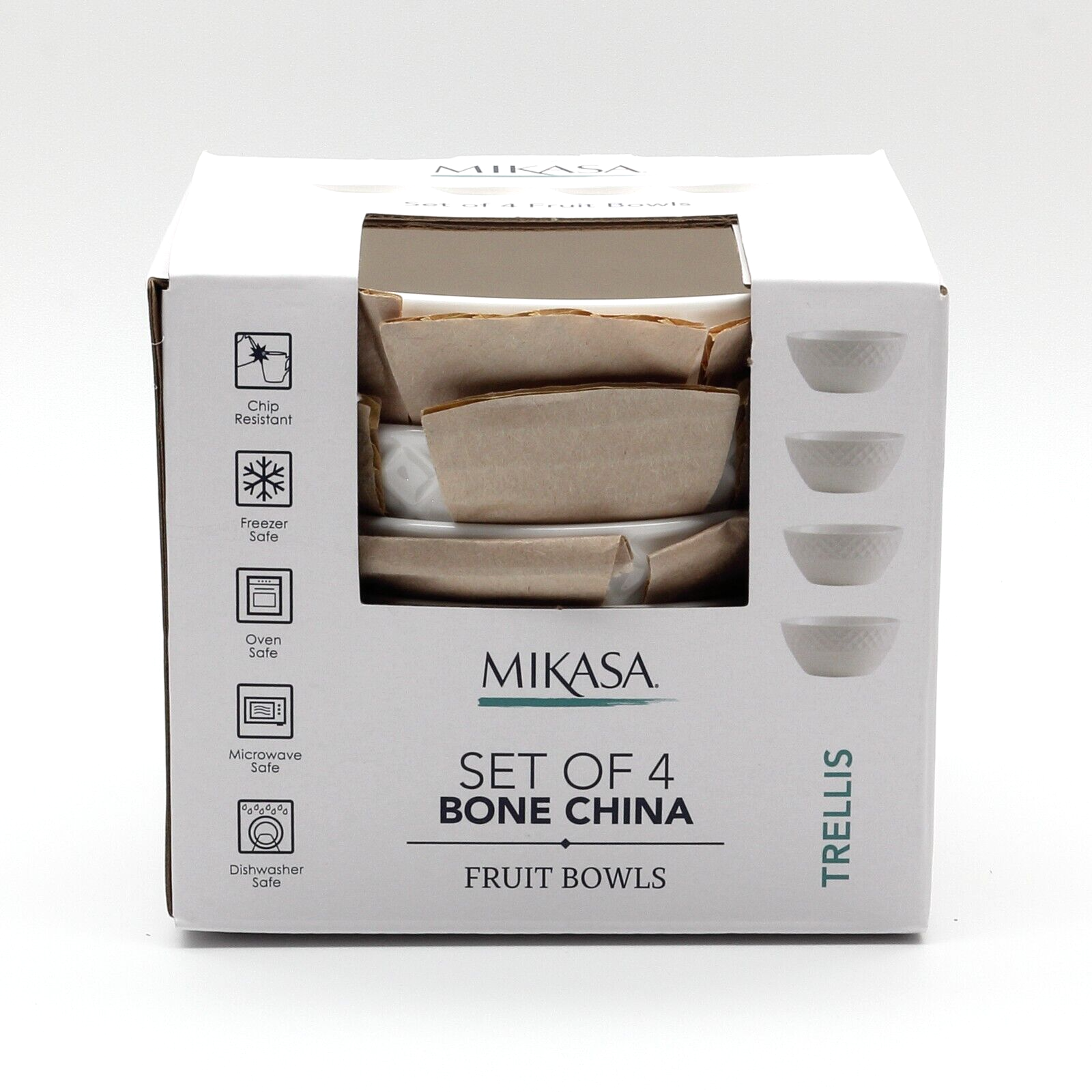 Mikasa Trellis Bone China Small White Fruit Bowls, Set of 4