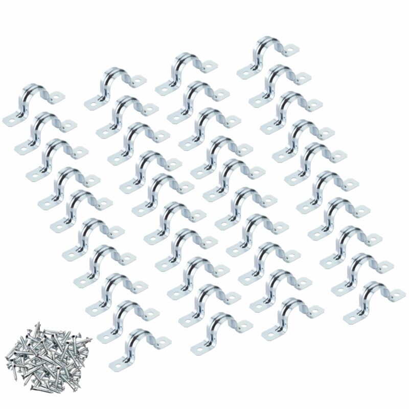 40x 3/4" Pipe Tube Conduit Steel Hold-down U Strap Clamps Clip W/ Screw Fit 1/2"