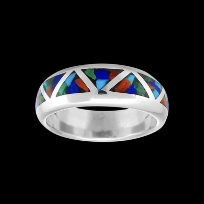 Native American Wedding Band   Navajo Mixed Gemstone Ring   925 Sterling Silver