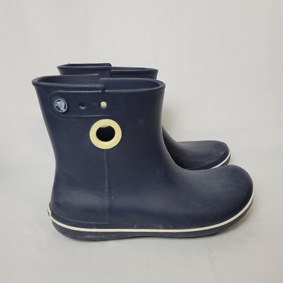 Crocs Jaunt Shorty Water Proof Boots Blue White Trim Pull on Ankle Women's 9