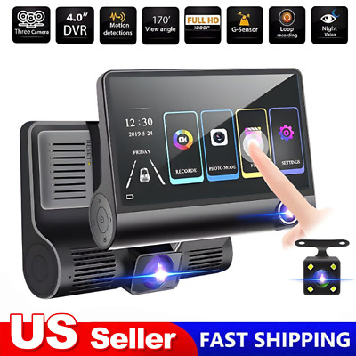 4'' Screen Dash Cam 1080P Dual Lens Car DVR Recorder Front and Rear Camera