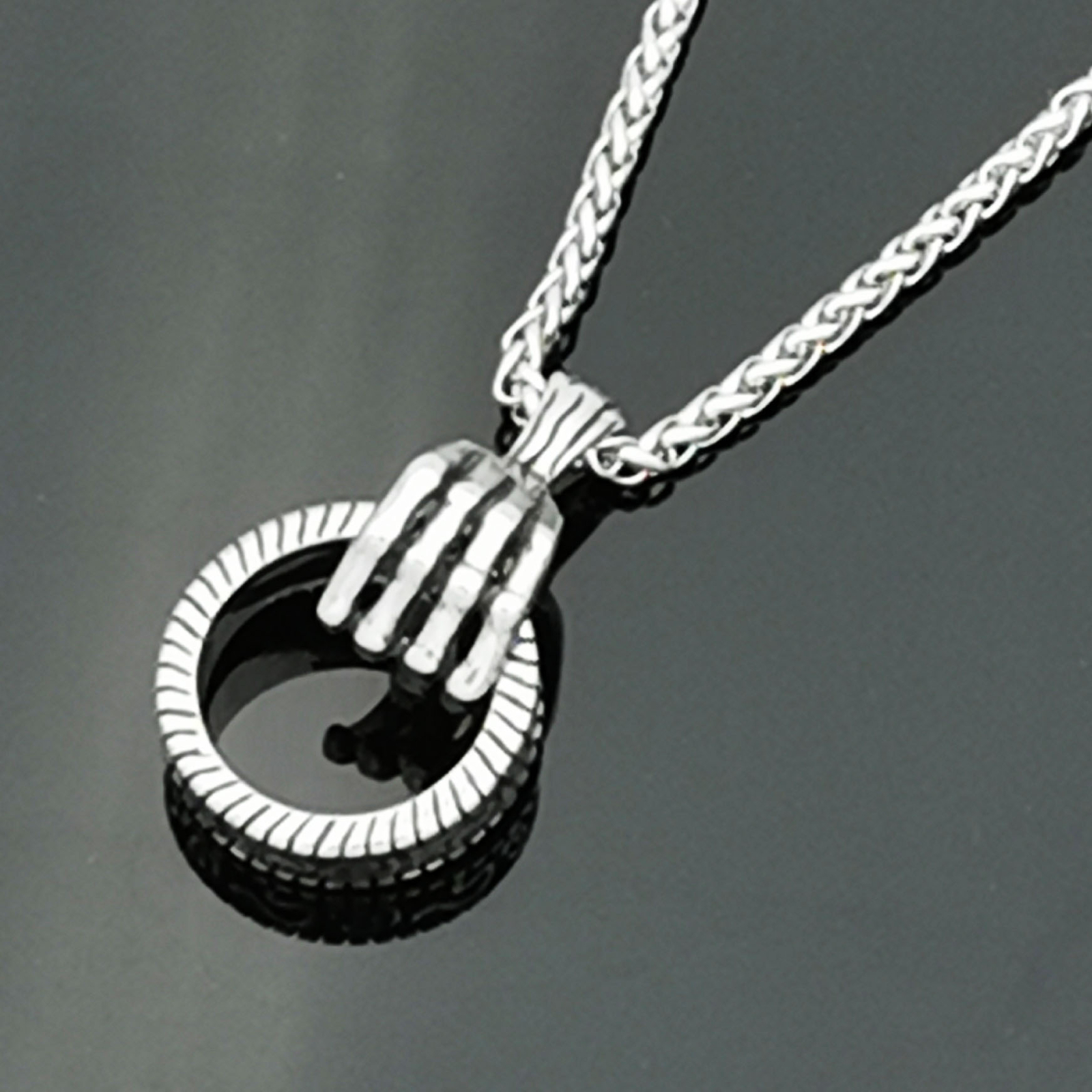 Edelstahl Herren Kette Halskette mit 3D Anhänger Teufelshand Ring Teufel Hand