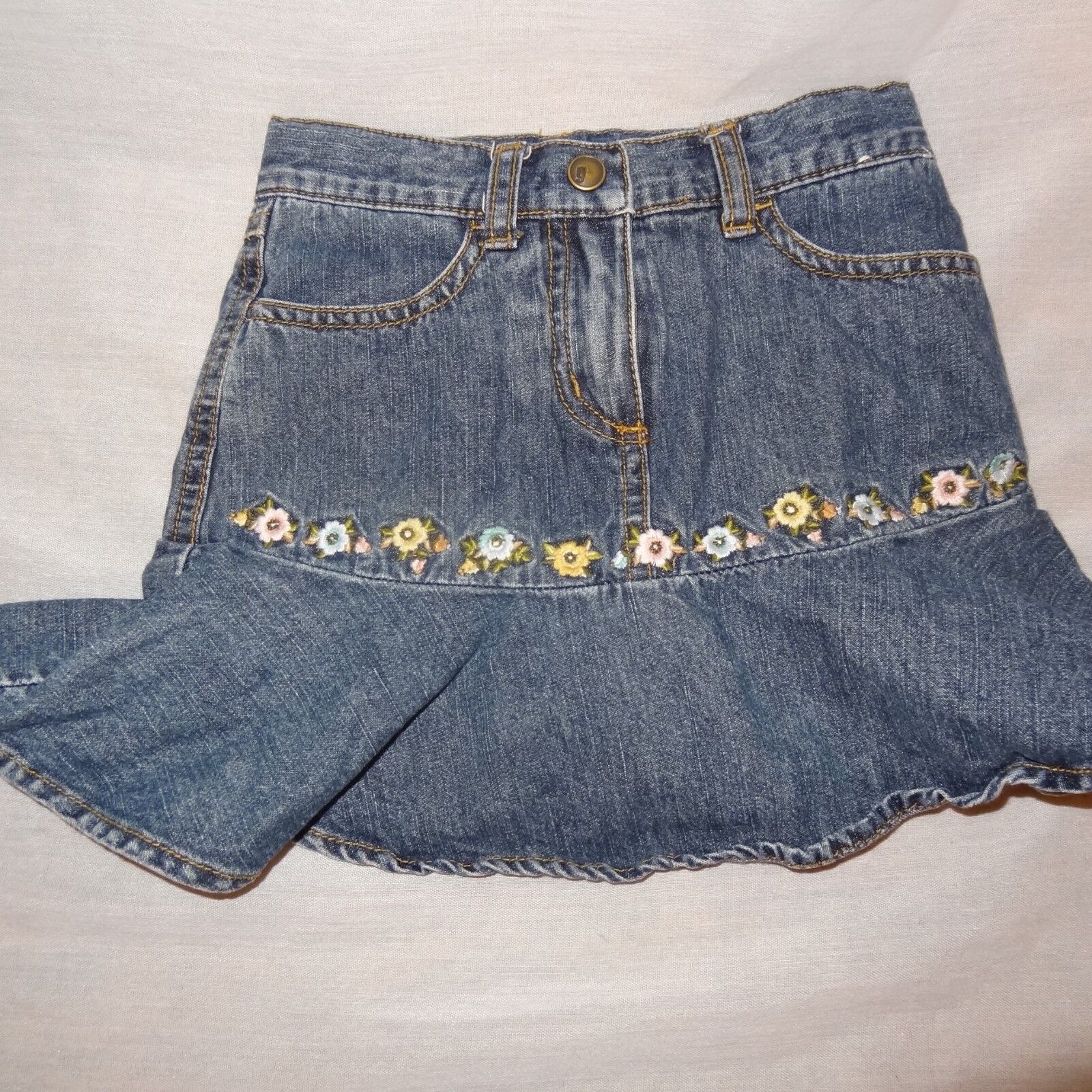 Skort Jean Denim Size 3T 3 Girls Ruffle Flowers Shorts Skirt C...