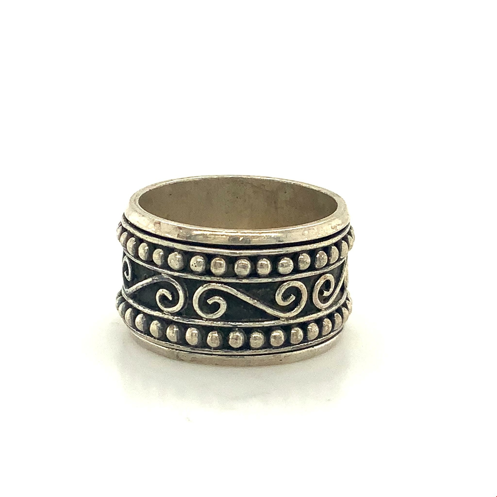 Vintage Sterling Signed GeoArt Handmade Carved Scroll Dotted