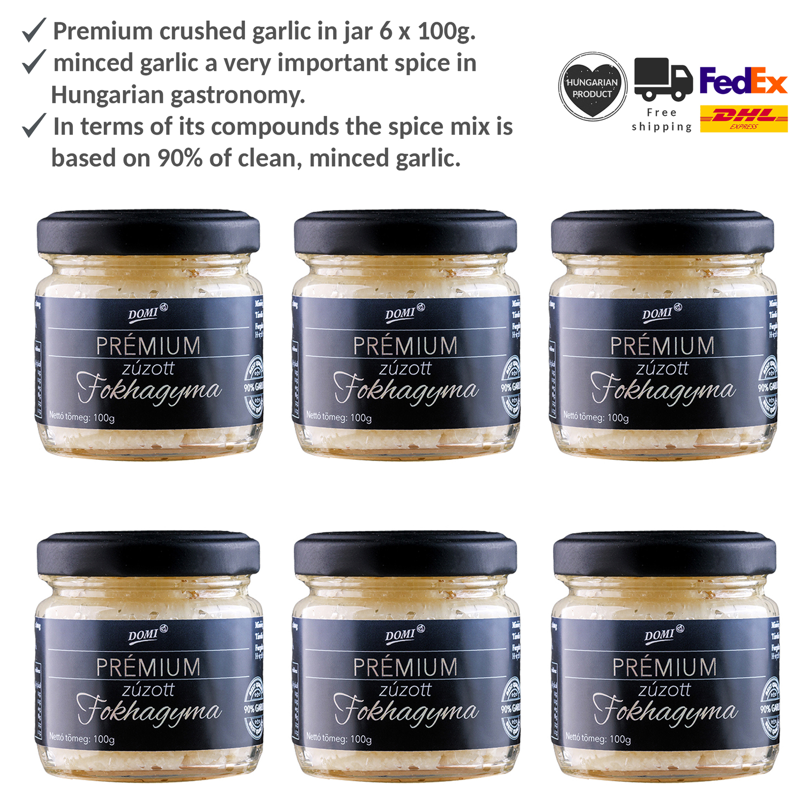 Hungarian Raw Crushed Garlic Food Seasoning Paste Cream Speciality in Jar 6x100g