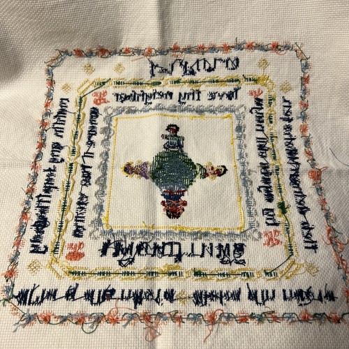 Completed Counted Cross Stitch Sampler Love Thy Neighbor World Multi Languages