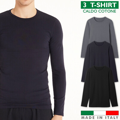 Set 3 T-Shirt Uomo Manica Lunga Caldo Cotone Maglia Felpata Inverno VEQUE