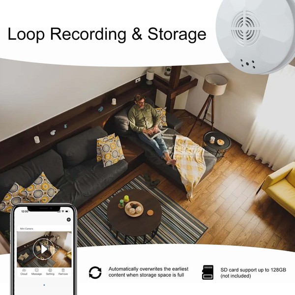 WiFi 1080P Somke Detector Camera Night Vision Motion Detection Recording Audio - Image 4