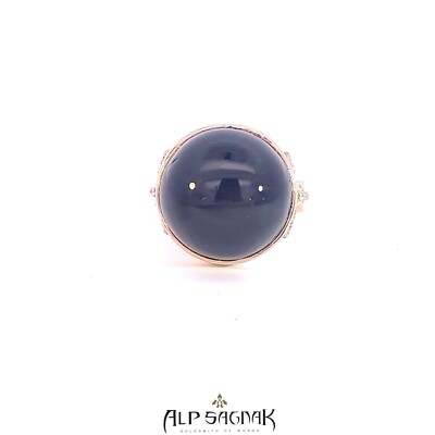 Alp Sagnak 18K Yellow Gold Ring Diamonds Moonstone