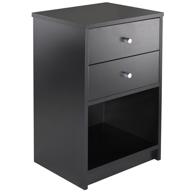 Black Nightstand Bedside Table 2 Drawer End Side Storage Shelf Bedroom Furniture
