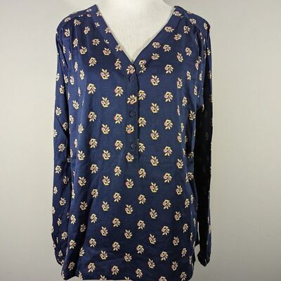 NWOT Old Navy Top Women Size L Navy Floral Print Long Sleeve V-Neck