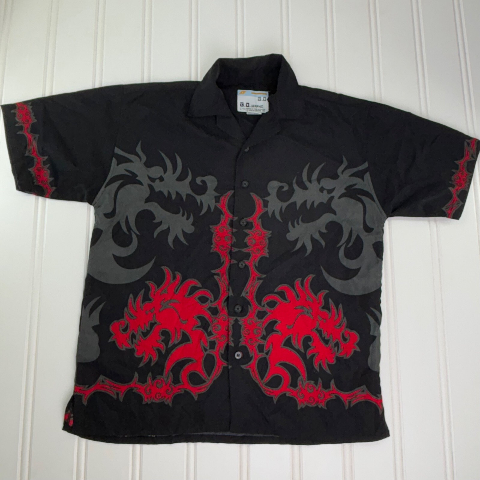 Vintage Y2K Tribal Dragon Short Sleeve Button Up Cybergoth